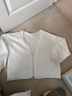 SHEIN White Open-Front Knit Cardigan